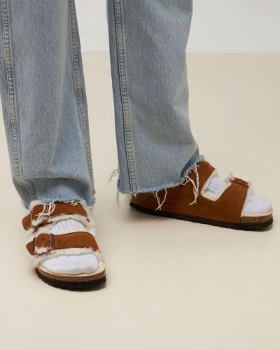 Sandale din piele de căprioară Birkenstock maro