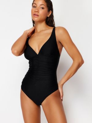 Bikini ar v veida izgriezumu ar drapējumu Trendyol melns