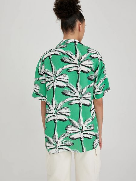 Рубашка с тропическим принтом Defacto зеленая
