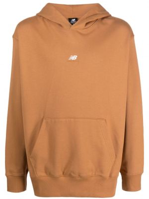 Medvilninis siuvinėtas džemperis su gobtuvu New Balance ruda