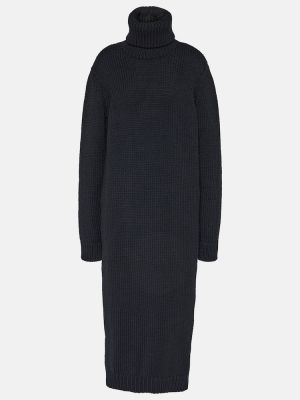 Gyapjú midi ruha Saint Laurent fekete