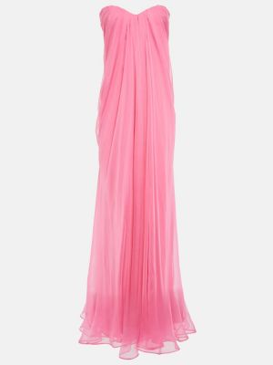 Копринена макси рокля от шифон Alexander Mcqueen розово