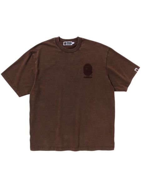 Βαμβακερή μπλούζα με κέντημα A Bathing Ape® καφέ