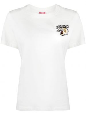 T-shirt ricamato a righe tigrate Kenzo bianco