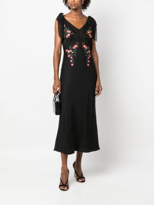 Jedwabna sukienka midi w kwiatki Saloni czarna