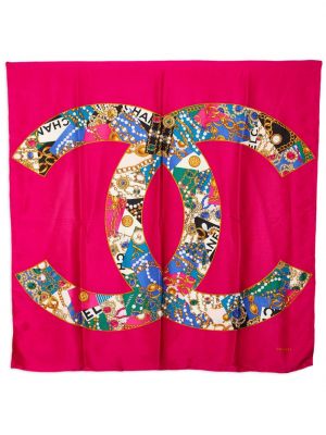Копринен шал с принт Chanel Pre-owned розово