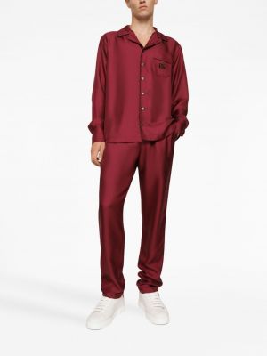 Hedvábné kalhoty s výšivkou Dolce & Gabbana červené