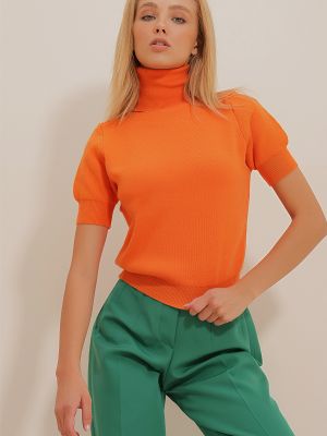 Džemperis ar augstu apkakli ar īsām piedurknēm Trend Alaçatı Stili oranžs
