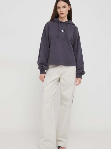 Pamučna hoodie s kapuljačom Calvin Klein Jeans siva