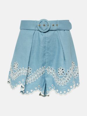 Shorts brodeés taille haute en lin Zimmermann bleu