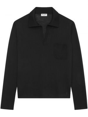 Megztas siuvinėtas polo marškinėliai Saint Laurent juoda