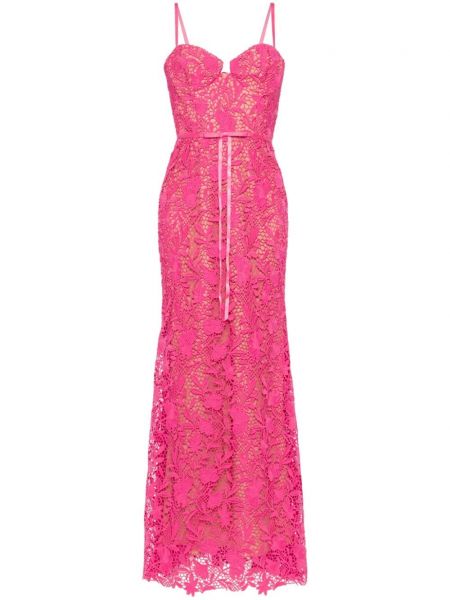Вечерна рокля на цветя с дантела Marchesa Notte розово