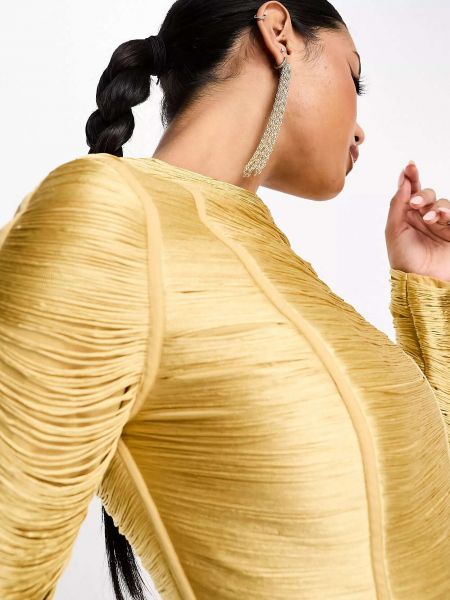 Длинное платье с бахромой с длинным рукавом Asos золотое