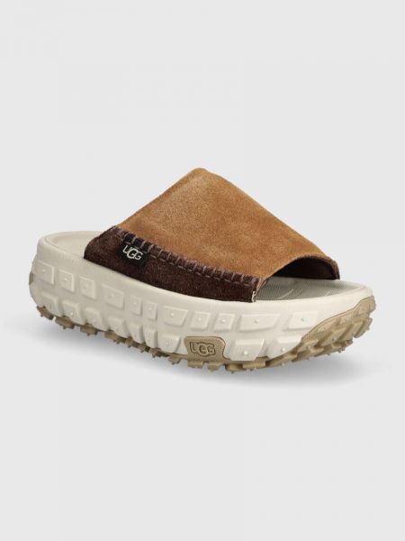 Papuci din piele cu platformă Ugg maro