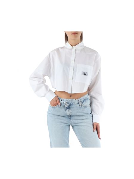 Camisa de algodón clásica Calvin Klein Jeans blanco