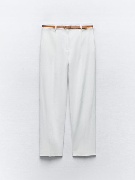 Льняные брюки с высокой талией Zara белые