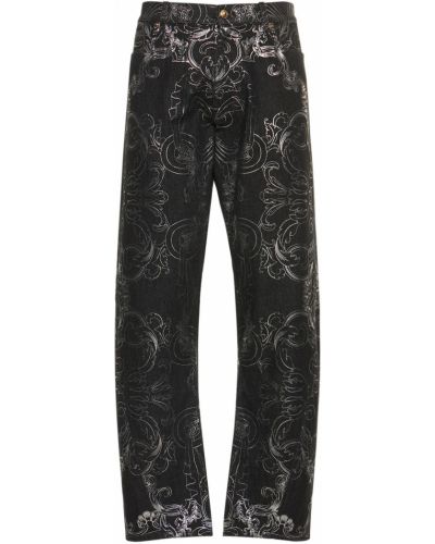 Bavlnené džínsy s rovným strihom Versace čierna