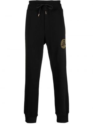 Bavlněné sportovní kalhoty s výšivkou Versace Jeans Couture černé