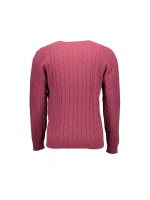 Dzianinowy sweter z okrągłym dekoltem Gant fioletowy