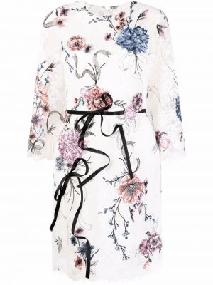 Květinové bavlněné dlouhé šaty s mašlí Marchesa - bílá
