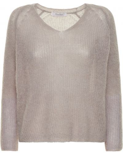 Moherowy sweter z dekoltem w serek Max Mara szary