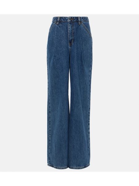 Plisované džíny s vysokým pasem relaxed fit Self-portrait modré