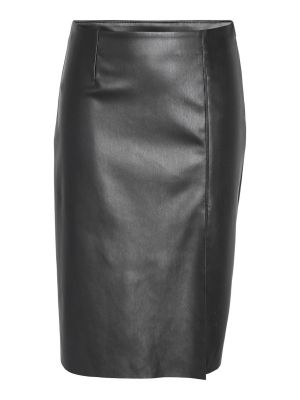 Priliehavá midi sukňa z ekologickej kože Noisy May čierna