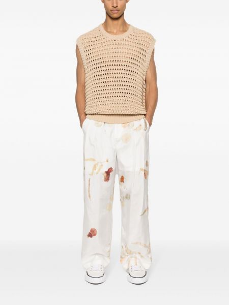 Květinové kalhoty s potiskem relaxed fit Feng Chen Wang bílé