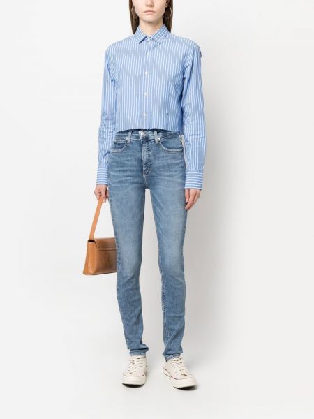 Siuvinėtos skinny fit džinsai Calvin Klein Jeans mėlyna
