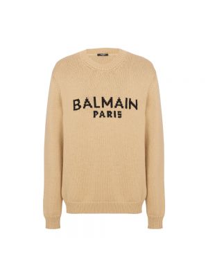 Sweter z wełny merino Balmain beżowy