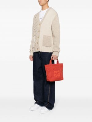 Bavlněná shopper kabelka s výšivkou Maison Kitsuné červená