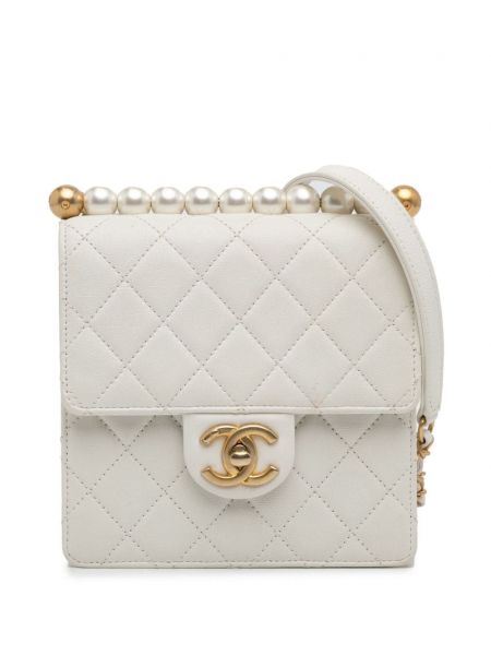 Τσάντα χιαστί με μαργαριτάρια Chanel Pre-owned λευκό