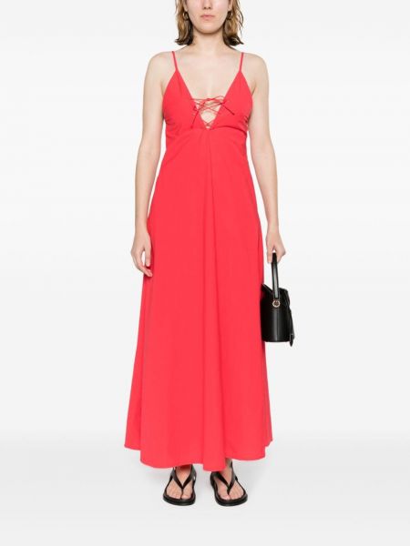Nėriniuotas maksi suknelė su raišteliais Forte_forte raudona