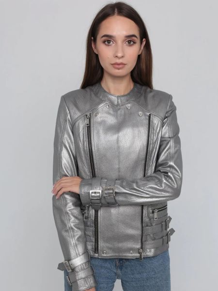 Серебряная кожаная куртка Viva Wear