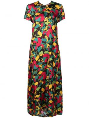 Svilena midi obleka s cvetličnim vzorcem s potiskom La Doublej