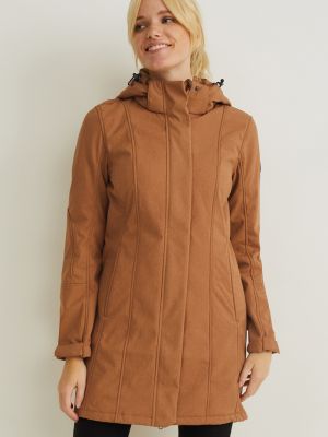 Płaszcz z kapturem softshell C&a brązowy