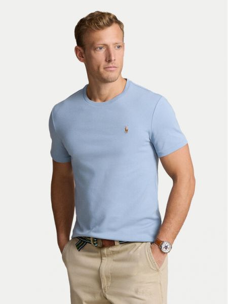 Slim fit priliehavé tričko Polo Ralph Lauren modrá