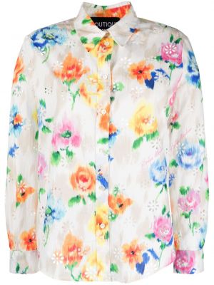 Květinová bavlněná košile s knoflíky Boutique Moschino - bílá