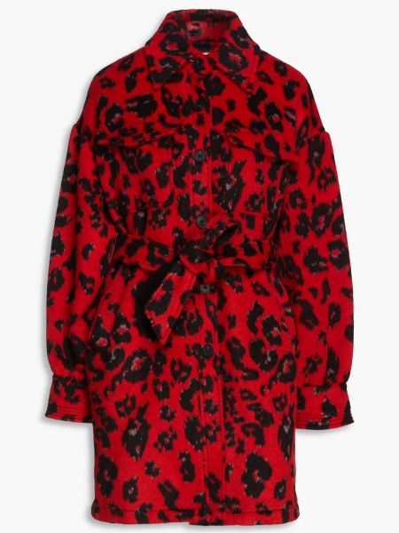 Красное фетровое леопардовое пальто с принтом Diane Von Furstenberg
