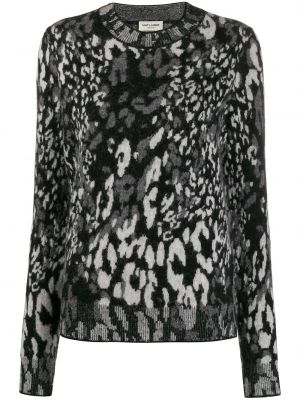 Jersey de punto leopardo de tela jersey Saint Laurent negro