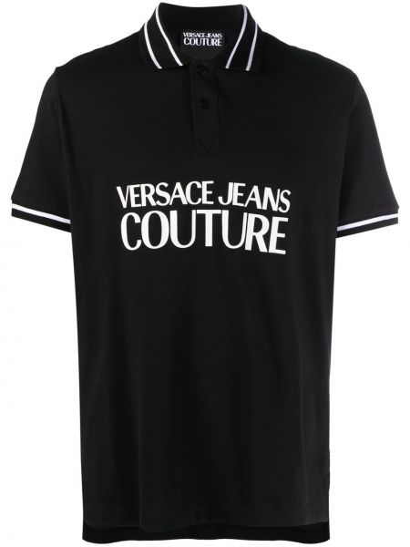 Tricou polo din bumbac cu imagine Versace Jeans Couture negru