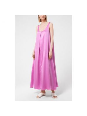 Розовое шелковое длинное платье с карманами Koko