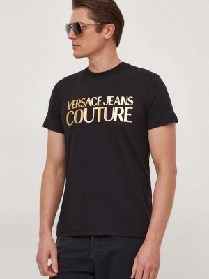 Koszulka bawełniana z nadrukiem Versace Jeans Couture czarna