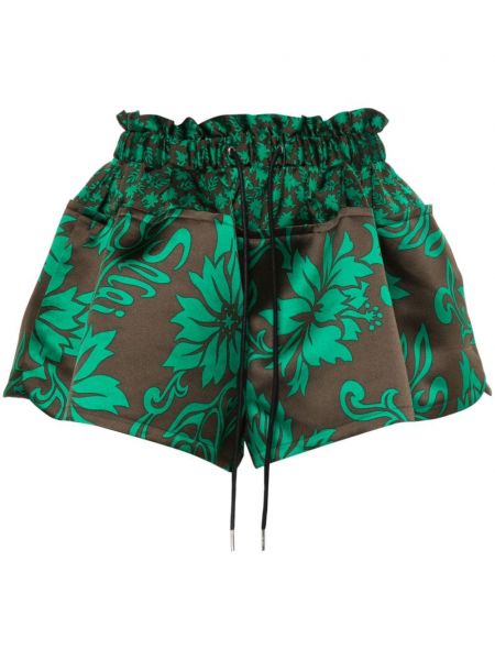 Kratke hlače s cvetličnim vzorcem s potiskom Sacai zelena