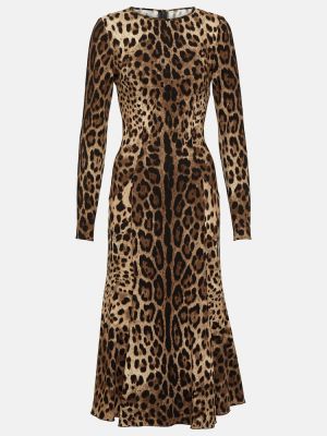 Džerzej midi šaty s potlačou s leopardím vzorom Dolce&gabbana