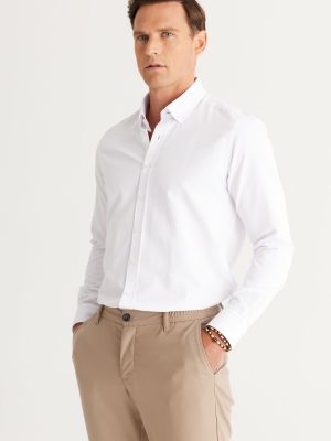 Bavlněná slim fit košile s knoflíky Ac&co / Altınyıldız Classics bílá