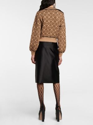 Sweter wełniany żakardowy Gucci brązowy