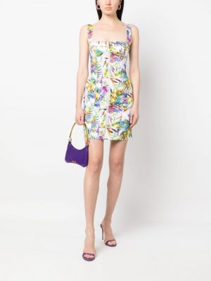 Květinové mini šaty na zip s potiskem Just Cavalli bílé