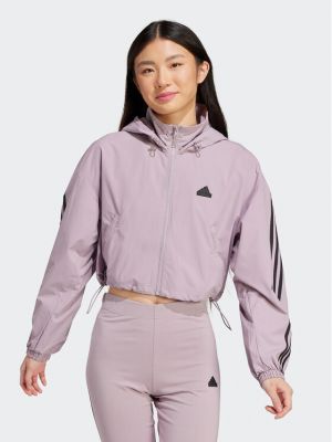 Pruhovaná bunda relaxed fit Adidas fialová