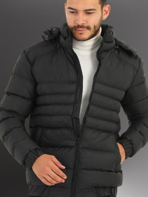 Palton de iarna cu glugă impermeabil River Club negru